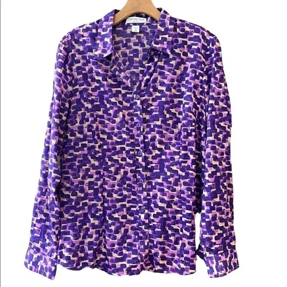 Coldwater Creek M 10* Purple 100% Cotton Button-Up Workwear Casual No Iron Shirt - Picture 1 of 9